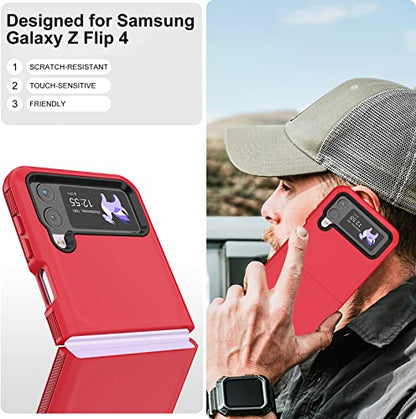 for Galaxy Z Flip 4 Case with Camera Lens Film,Shockproof Protective Phone Case Heavy Duty Full Body Protection Drop Proof Hard Rugged Cover for Samsung Galaxy Z Flip 4 (Red/Black) - color: Red/Black