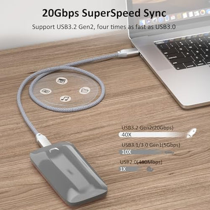 USB C to USB C Cable 100W 3.3FT 2Pack, 4K Video USB C 3.2 Gen 2 Data Cable - color: Silver, size: 3.3FT(2PACK)