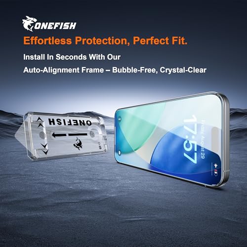 OneFish Screen Protector Privacy Glass for iPhone 17 [ 6.3 Inch ] ，2 Pack | Airbag Edge Protection,Anti Spy Private Tempered Film with Installation Frame , 9H Glass Scratch Resistant, Easy Installation - size: iPhone 17