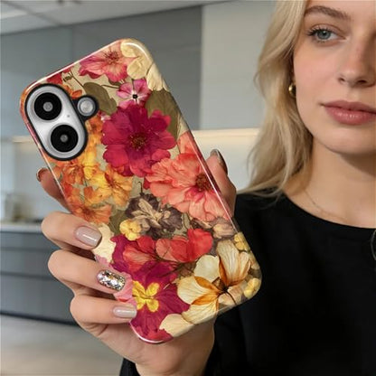 Case for iPhone 16 Plus, Shockproof Hybrid Protective Phone Case, Dual-Layer Drop Protection Anti-Scratch, Pressed Flower - color: Pressed Flower, size: iPhone 16 Plus