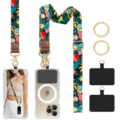 TiMOVO Phone Lanyard Crossbody Wrist Strap, Adjustable Anti-Theft Phone Strap for All Phone Case, lanyard for Women and Men - color: Green + Flower