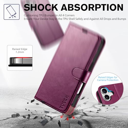 TUCCH Wallet Case for iPhone 17 (6.3") 2025, 4 Card Slots, Plum Purple | RFID Blocking, Viewing Stand, Shockproof TPU Shell, PU Leather, Magnetic Closure, Protective Folio Flip Cover - color: Plum Purple
