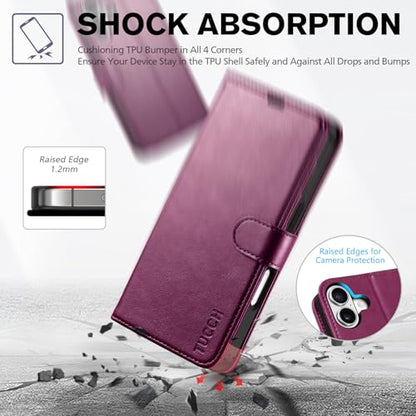 TUCCH Wallet Case for iPhone 17 (6.3") 2025, 4 Card Slots, Plum Purple | RFID Blocking, Viewing Stand, Shockproof TPU Shell, PU Leather, Magnetic Closure, Protective Folio Flip Cover - color: Plum Purple