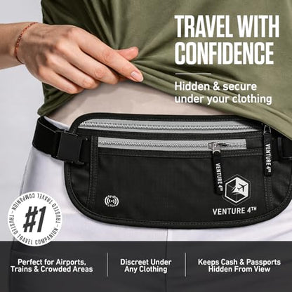 VENTURE 4TH Travel Money Belt, RFID Blocking Passport Holder - Black - color: Black