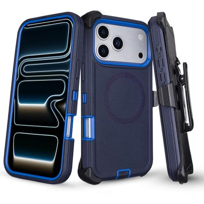Magnetic for iPhone 17 Pro Max Case with Clip & 360°Rotating Kickstand | Compatible with MagSafe, Anti-Drop Shockproof Heavy Duty Outdoors Case for iphone 17 Pro Max Men Women, Navy Blue 6.9 Inch - color: Navy+Blue