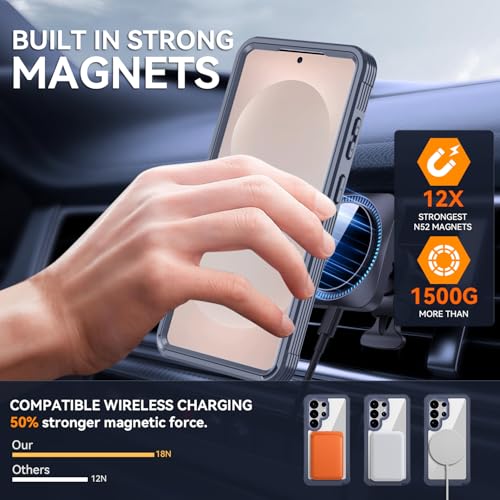 Magnetic for Samsung Galaxy S26 Ultra Case, Compatible with MagSafe, Full Body Rugged Case with Built-in Screen Protector & Kickstand & Belt-Clip (Blue) - color: Blue