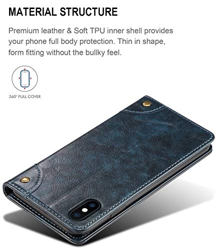 iPhone XS Case, iPhone X Case, SINIANL Leather Wallet Folio Case Book Design Flip Cover with Stand and ID Credit Card Slot Magnetic Closure for iPhone XS / X - color: Blue, size: iPhone X / XS (5.8 inch)