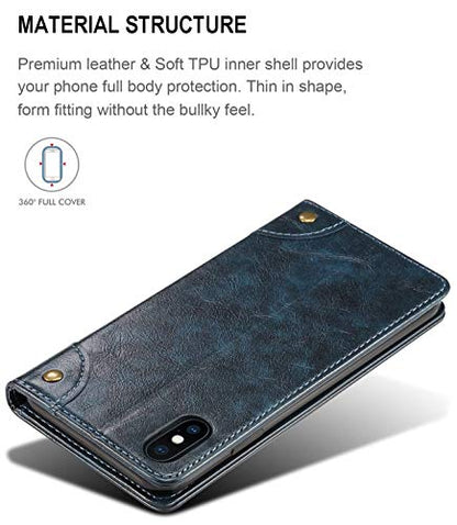 SINIANL iPhone 8 Case, iPhone 7 Case, Leather Wallet Folio Case Book Design Flip Cover with Stand and ID Credit Card Slot Magnetic Closure for iPhone 8/7 Blue - color: Blue, size: iPhone 7 / 8 (4.7 inch)