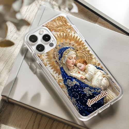 Holy Mother’s Tender Love - Personalized Clear Silicone Phone Case Custom Picture Cover Cute Aesthetic Protective Cellphone Accessory Shockproof Unique Christian Religious Present Women Mom
