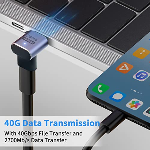 Poyiccot 90 Degree USB C Adapter 40Gbps, PD 240W, Male to Female USB C Extender, LED Light for iPad, MacBook, Phone, 2pcs - size: usb c adapter male to female up angle with LED