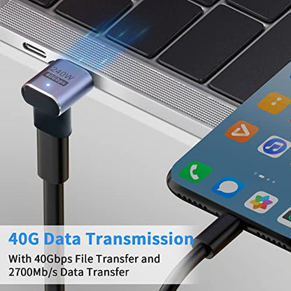Poyiccot 90 Degree USB C Adapter 40Gbps, PD 240W, Male to Female USB C Extender, LED Light for iPad, MacBook, Phone, 2pcs - size: usb c adapter male to female up angle with LED