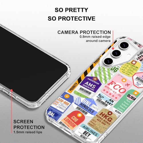 MOSNOVO Case for Samsung Galaxy S24 FE, [Buffertech 6.6ft Military-Grade Drop Protection] [Anti Peel Off Tech] Clear TPU Bumper Phone Case Cover Design - Air Ticket Labels - color: Clear - Air Ticket Labels, size: Samsung Galaxy S24 FE