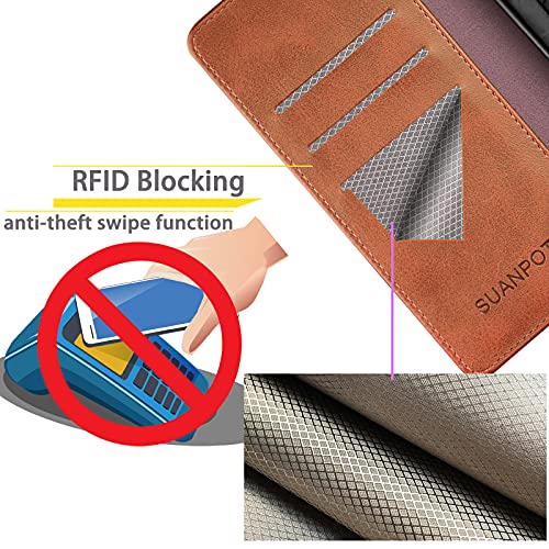 SUANPOT Compatible with iPhone 17 6.3" Wallet case with RFID Blocking Credit Card Holder,Flip Book PU Leather Protective Cover Women Men for Apple 17 Phone case Light Brown - color: Light Brown, size: iPhone 17 6.3"