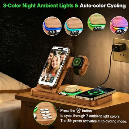 Dual Phone Foldable Wireless Charging Station for Apple, Couple&Family Use - color: Woodgrain