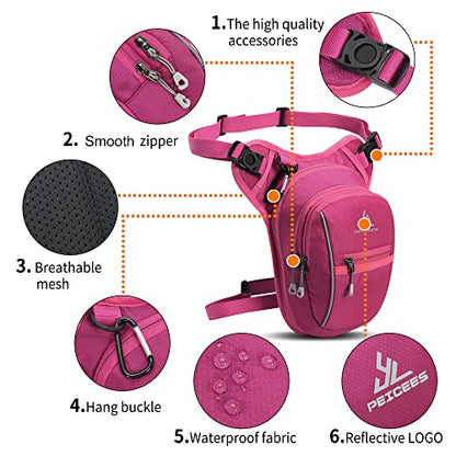 Peicees Motorcycle Leg Bag for Men Womens Thigh Bag, Expandable - color: Rose Red