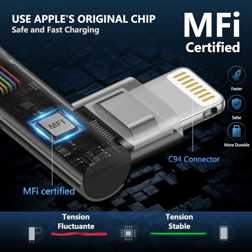 90 Degree iPhone Charger 6FT [Apple MFi Certified] 3Pack Lightning Cable - color: Grey, size: 6FT, style: USB A to Lightning