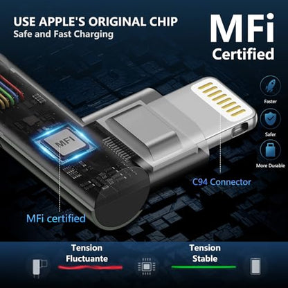 iPhone Charger 10FT, 3Pack 90 Degree Charging Cable [Apple MFi Certified] - color: Grey, size: 10FT, style: USB A to Lightning