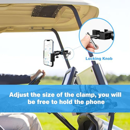 Phone Holder with Clamp for Golf Cart, All Metal Universal Phone Holder Handlebar Mount Clamp for Golf, Stroller, Bicycle, Bike, Wheelchair