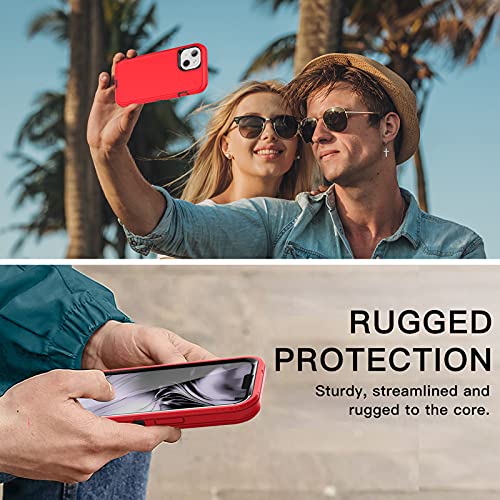 AICase for iPhone 13/iPhone 14 Case with Belt-Clip Holster, Screen Protector, Heavy Duty Protective Phone Case, Military Grade Full Body Protection Shockproof/Dustproof/Drop Proof Rugged Durabl (Red) - color: Red/Black with Belt