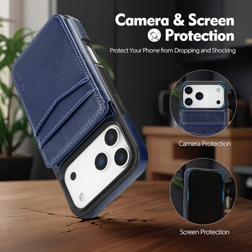 SkyEagle Compatible with MagSafe iPhone 17 Pro Max Case Wallet,Blue | Magnetic Clasp,RFID Blocking,PU Leather,Flip Folio Shockproof Phone Cover,with Credit Card Slots & Kickstand for Men & Women - color: Blue, size: iPhone 17 Pro Max - 6.9"
