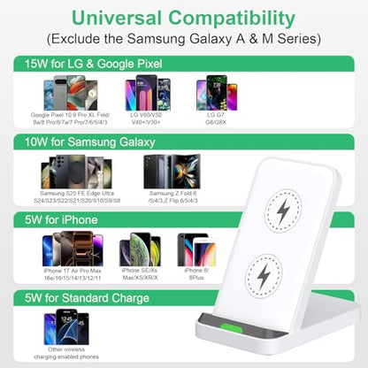 Wireless Charger for Samsung S26 Ultra S26+ S26, 15W Android Phone Stand - color: White