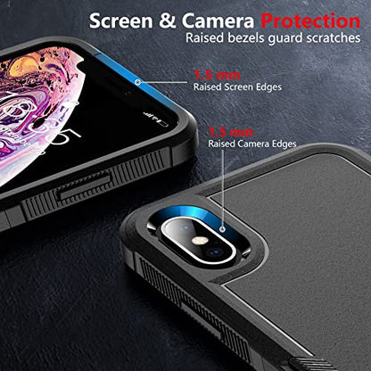 SPIDERCASE for iPhone Xs Max Case, [10 FT Military Grade Drop Protection] [Non-Slip] [2 pcs Tempered Glass Screen Protector] Shockproof Airbag Cushion Protective Case for iPhone Xs Max 6.5” (Black) - color: Black