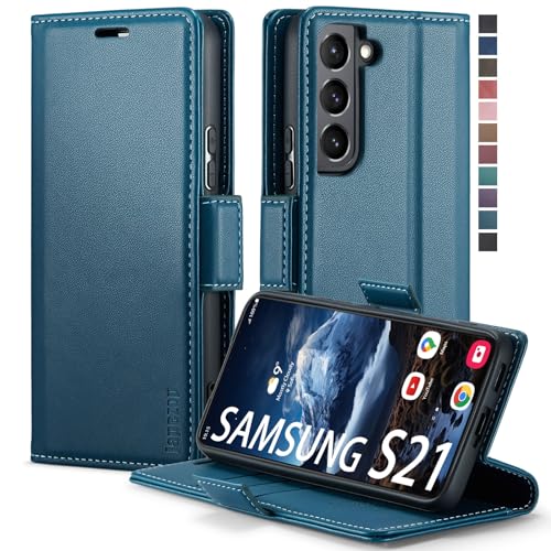 japezop Leather Flip Case for Samsung Galaxy S21 5G 6.2 Inch, Wallet Case with Card Holder RFID Blocking Kickstand, Fashion Blue - color: Fashion Blue, size: S21 5G 6.2"