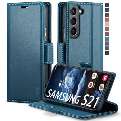 japezop Leather Flip Case for Samsung Galaxy S21 5G 6.2 Inch, Wallet Case with Card Holder RFID Blocking Kickstand, Fashion Blue - color: Fashion Blue, size: S21 5G 6.2"