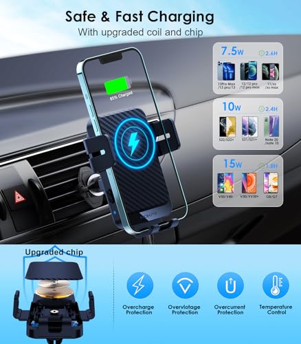 Wireless Car Charger 15W Fast Charging Auto-Clamping Air Vent Phone Mount - color: Royal blue