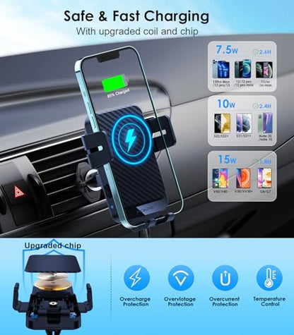 Wireless Car Charger 15W Fast Charging Auto-Clamping Air Vent Phone Mount - color: Royal blue