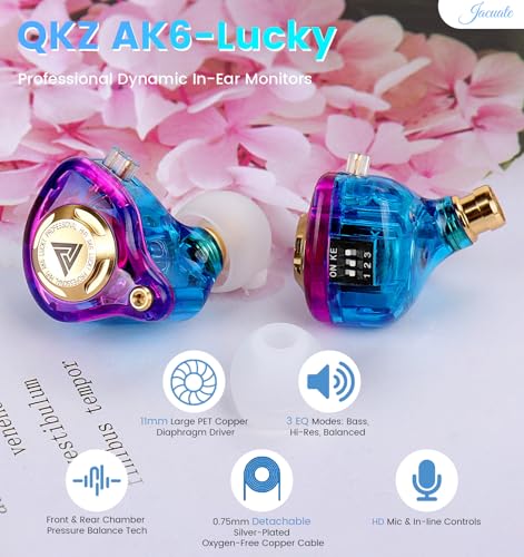 Wired Gaming Earbuds with Mic, 11mm Dynamic Driver HiFi in Ear Monitors, 3-Way Adjustable Tuning Switch Detachable Cable IEM Earphones, Deep Bass Noise Isolating Headphones for Musician Game PC Laptop - color: Purple