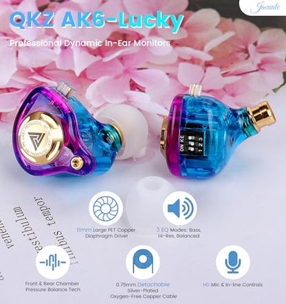Wired Gaming Earbuds with Mic, 11mm Dynamic Driver HiFi in Ear Monitors, 3-Way Adjustable Tuning Switch Detachable Cable IEM Earphones, Deep Bass Noise Isolating Headphones for Musician Game PC Laptop - color: Purple