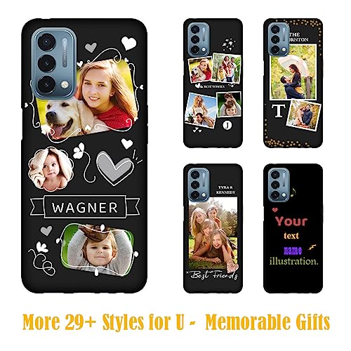 Custom Phone Case for OnePlus Nord N200 5G - Personalized Photo Case Picture Bumper Silicone Customized Case Soft Matte Candy Cases Protective Phone Cover Xmas Gift Black for Kids Child - color: Black 08 - Cute Drawing, 3 Photos Name