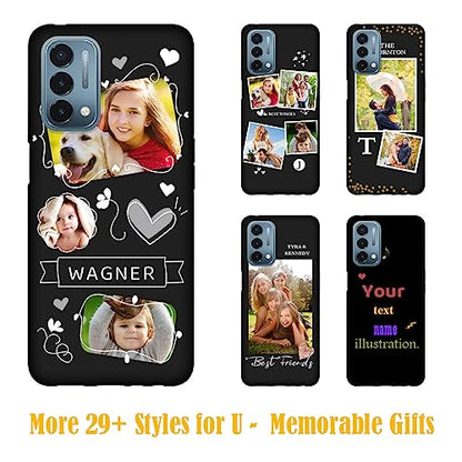 Custom Phone Case for OnePlus Nord N200 5G - Personalized Photo Case Picture Bumper Silicone Customized Case Soft Matte Candy Cases Protective Phone Cover Xmas Gift Black for Kids Child - color: Black 08 - Cute Drawing, 3 Photos Name
