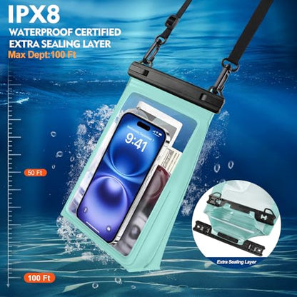 PEDVSTY Large Waterproof Phone Pouch with Sealing Strip, Floating Dry Bag | Expandable Space, Double Seals, IPX8 Waterproof Bag, Touch Screen, Fit All Phones, Kayak Pool Beach Cruise Essentials, Green - color: Green, size: Large (Up to 8.5")