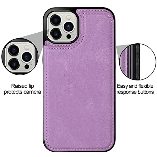 HianDier Wallet Case Compatible with iPhone 12 Pro MAX Case 5G 6.7-inch Slim Protective with Credit Card Slot Holder Flip Folio Soft PU Leather Magnetic Closure Cover, Bright Purple - color: Bright Purple