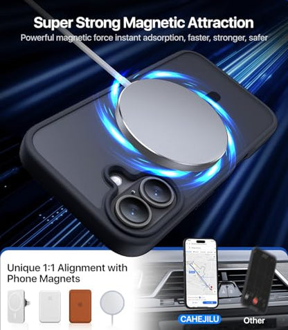 CAHEJILU Magnetic for iPhone 16 Case,[Compatible with MagSafe][Military Grade Drop Protection] Anti-Fingerprint Translucent Matte Shockproof Protective Case for iPhone 16 Phone Case 6.1",Black - color: A1-Black