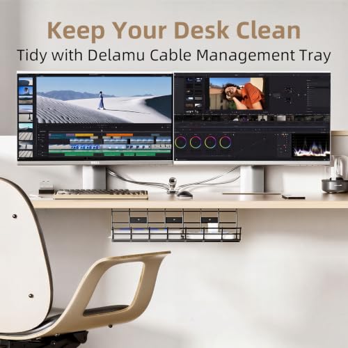1 Pack DELAMU Under Desk Cable Management Tray, Large Metal Cord Organizer, Office & Home Cord Wire Management Under Desk Shelf, Easy Install Pre-drilled Cable Organizer, Black - size: 1 Pack