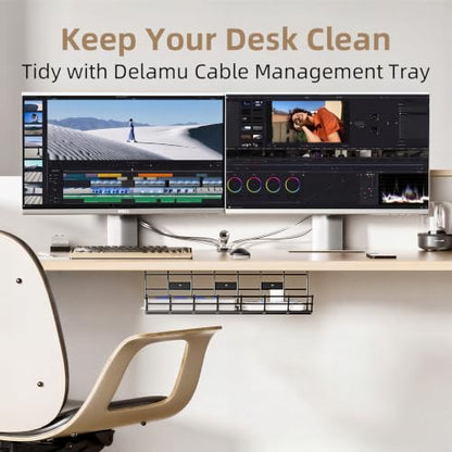 1 Pack DELAMU Under Desk Cable Management Tray, Large Metal Cord Organizer, Office & Home Cord Wire Management Under Desk Shelf, Easy Install Pre-drilled Cable Organizer, Black - size: 1 Pack