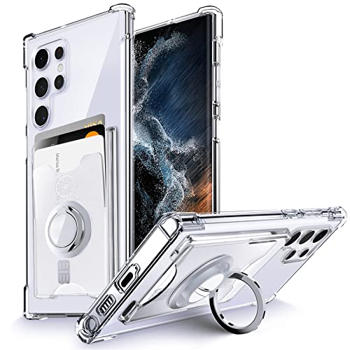 Shields Up for Samsung Galaxy S22 Ultra Case, Galaxy S22 Ultra Case, Minimalist Wallet Case with Card Holder [3 Cards] & Ring Stand, Slim Protective Shockproof Cover for Samsung S22 Ultra - Clear - color: Clear, size: Galaxy S22 Ultra