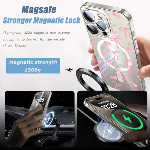Magenetic Bow Case Compatible with Magsafe for iPhone 13 mini, Clear Phone Cover with Cute Cherry Pattern Soft TPU Hard Back Shockproof Protective Case for iPhone 13 mini - size: for iPhone 13 mini