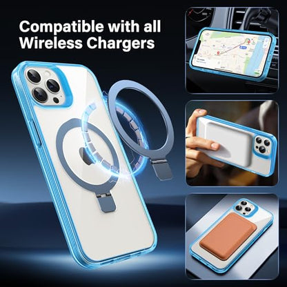 Magnetic Case for iPhone 13 Pro Max - [Built-in Invisible Stand] [Compatible with MagSafe] [Military Grade Drop Protection] Anti-Yellowing Hard Back Silicone Edge Cover, 6.7", Clear Blue - color: Clear Blue, size: iPhone 13 Pro Max 6.7''