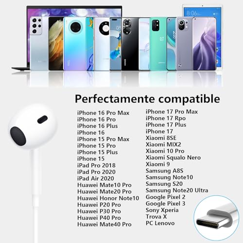2 Packs USB C Headphones,Earphones Wired Earbuds Noise Canceling in-Ear