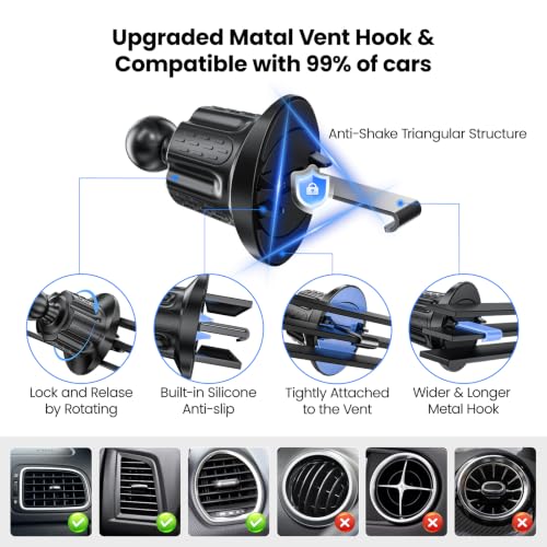 Phone Holders Car Dashboard/Windshield/Vent 3-in-1 Strong Suction Cup Phone Mount for iPhone 17/16/15/14, Samsung Galaxy S25/S24/S23, Thick Case Friendly 360° Rotation Hands-Free Stand
