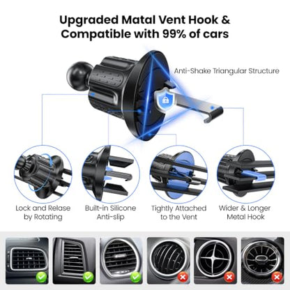 Phone Holders Car Dashboard/Windshield/Vent 3-in-1 Strong Suction Cup Phone Mount for iPhone 17/16/15/14, Samsung Galaxy S25/S24/S23, Thick Case Friendly 360° Rotation Hands-Free Stand