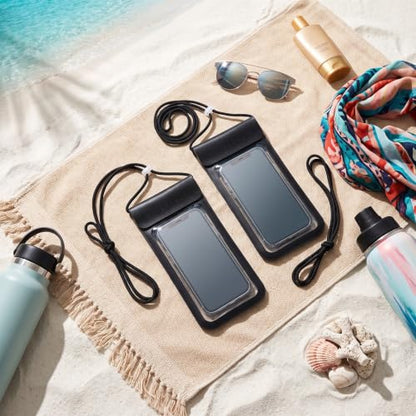 2 Pack Waterproof Phone Pouch Water Shedding Phone Pouches Cases, Large, Touchscreen, Transparent,Cell Phone Dry Bag for Swimming and Diving Within 6.4 Inches