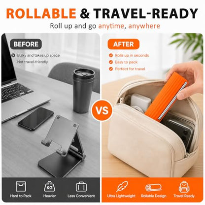 Portable Foldable Silicone Aluminum Phone Holder, 2026 New Flexible Silicone Aluminum Phone Holder, Folded into Any Shape, Universal Adjustable Anti-Slip Desktop Mount for Home Office Travel (Black) - color: Black