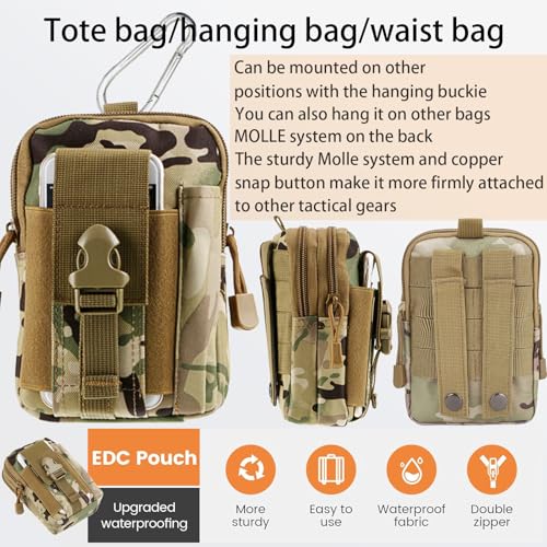 2 Pack Tactical Molle Pouch, Universal EDC Waist Bag Pouches, Outdoor Belt Bags Gear Tool Gadget Pocket with Cell Phone Holster Kakhi - color: CP Camo