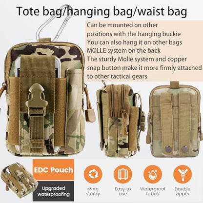 2 Pack Tactical Molle Pouch, Universal EDC Waist Bag Pouches, Outdoor Belt Bags Gear Tool Gadget Pocket with Cell Phone Holster Kakhi - color: CP Camo