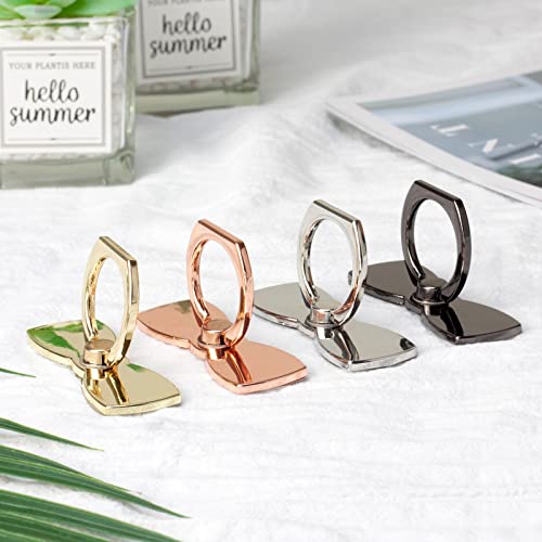 [2 Pack] Sparkling Bowtie Ultra-thin Cell Phone Ring Holder Stand,360 Degree Rotation and 180 Degree Adjustable Finger Ring Kickstand with Polished Metal Phone Grip (Rose Gold)